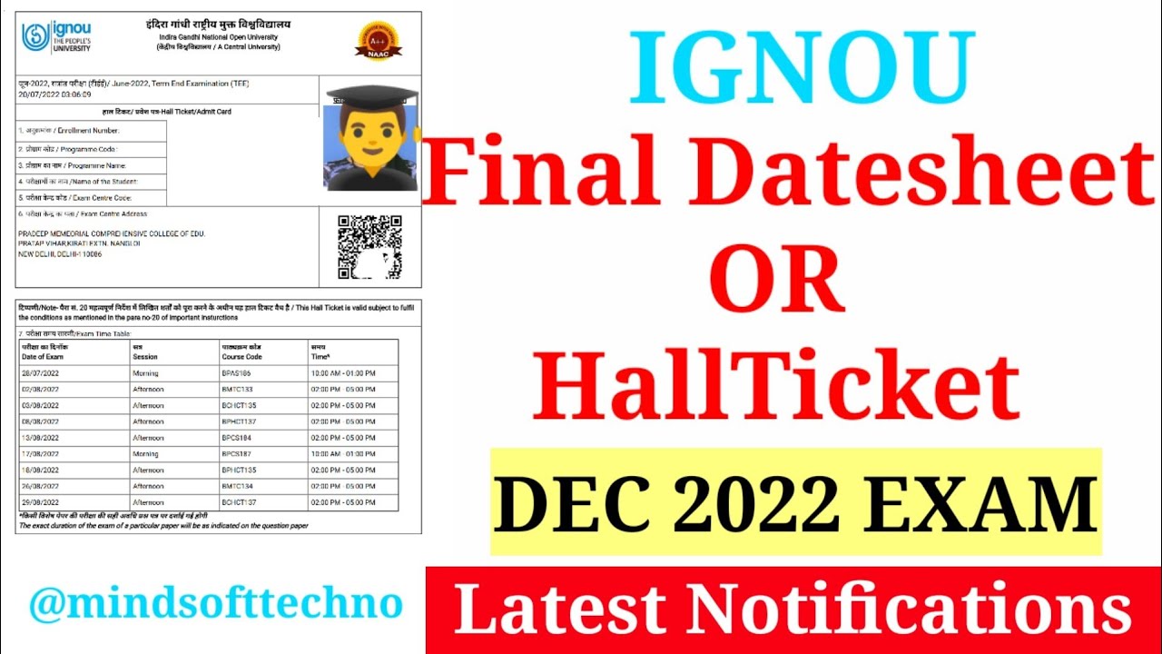 IGNOU Final Date sheet Or Hall ticket For December 2022 Term End Exam 🔥 Latest Notifications ✅