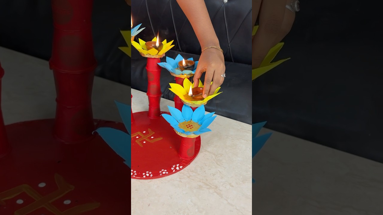 Diya 🪔 stand making using paper cups #shorts #diyastand #homedecor #diwali #reuse