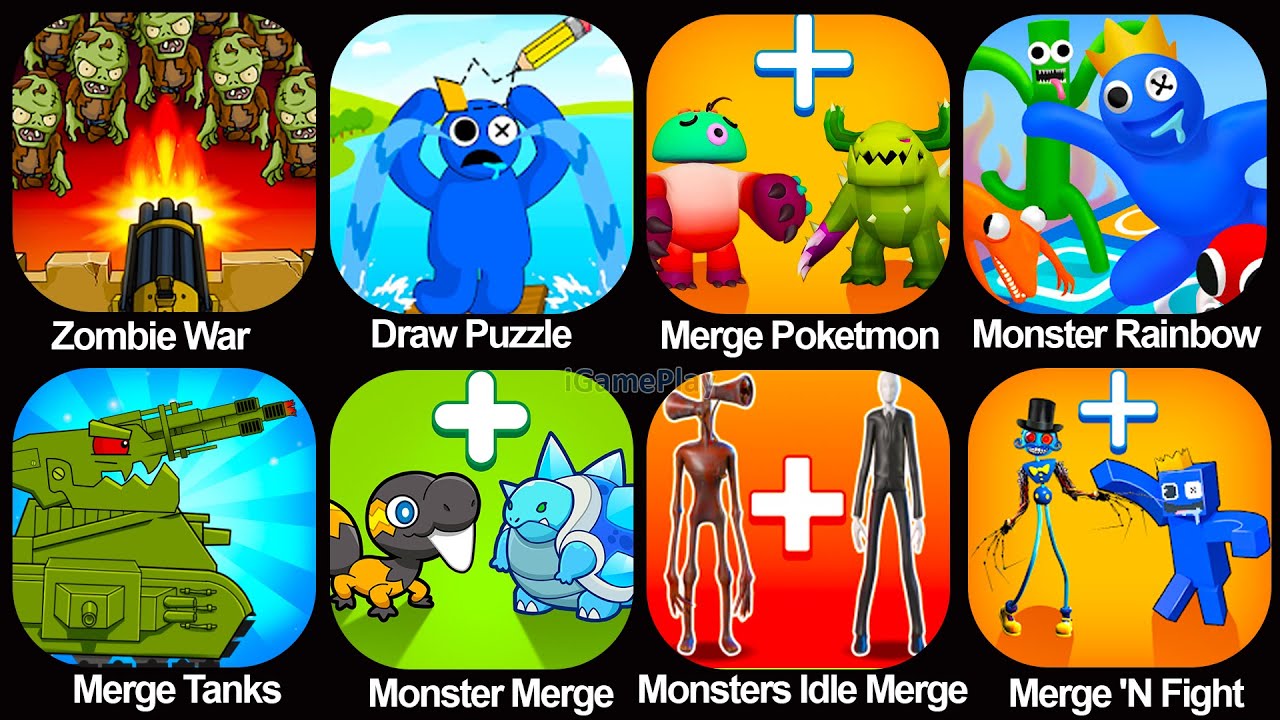 Blue Monster Rainbow, Merge Tanks, Monster Merge, Draw Puzzle, Merge Poketmon Fusion, Merge Idle