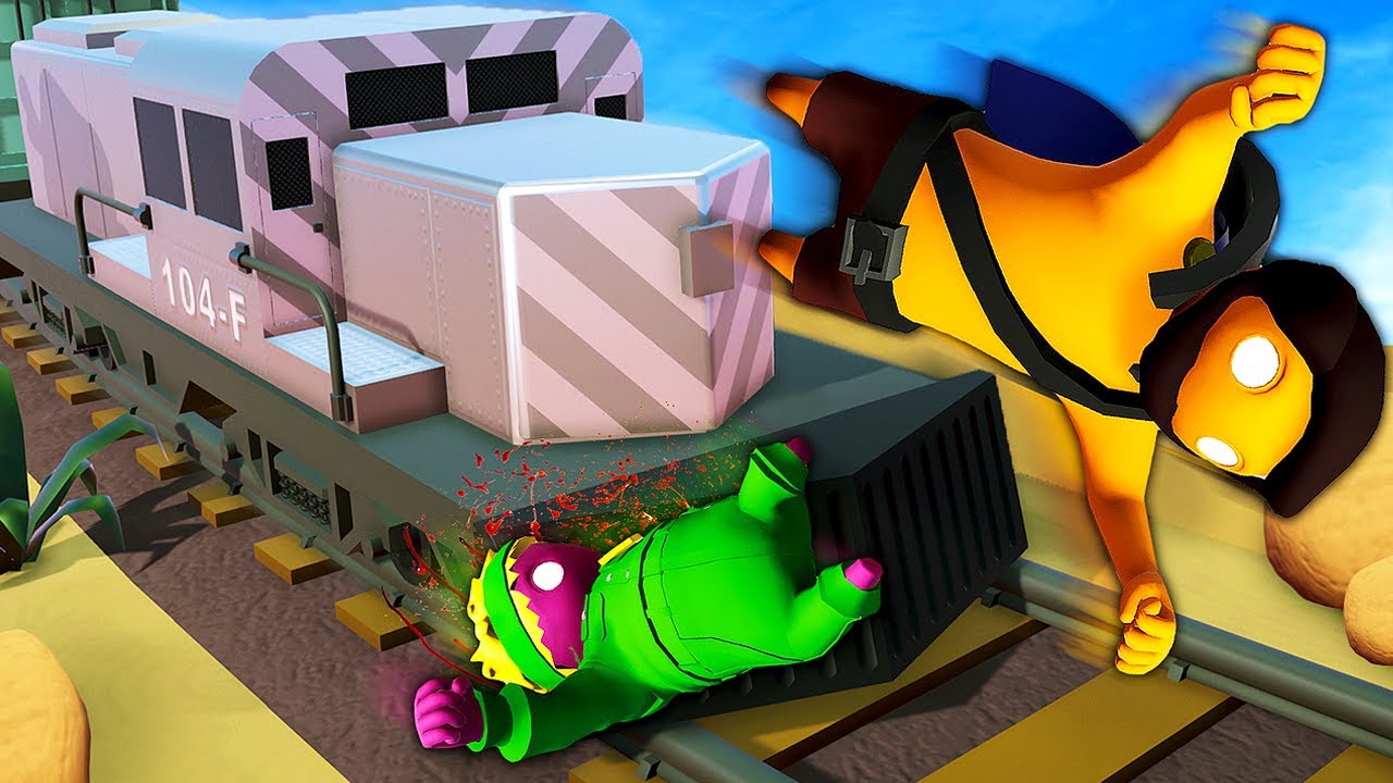 Прыжок с поезда до того, как он рухнет — Gang Beasts (смешные моменты)