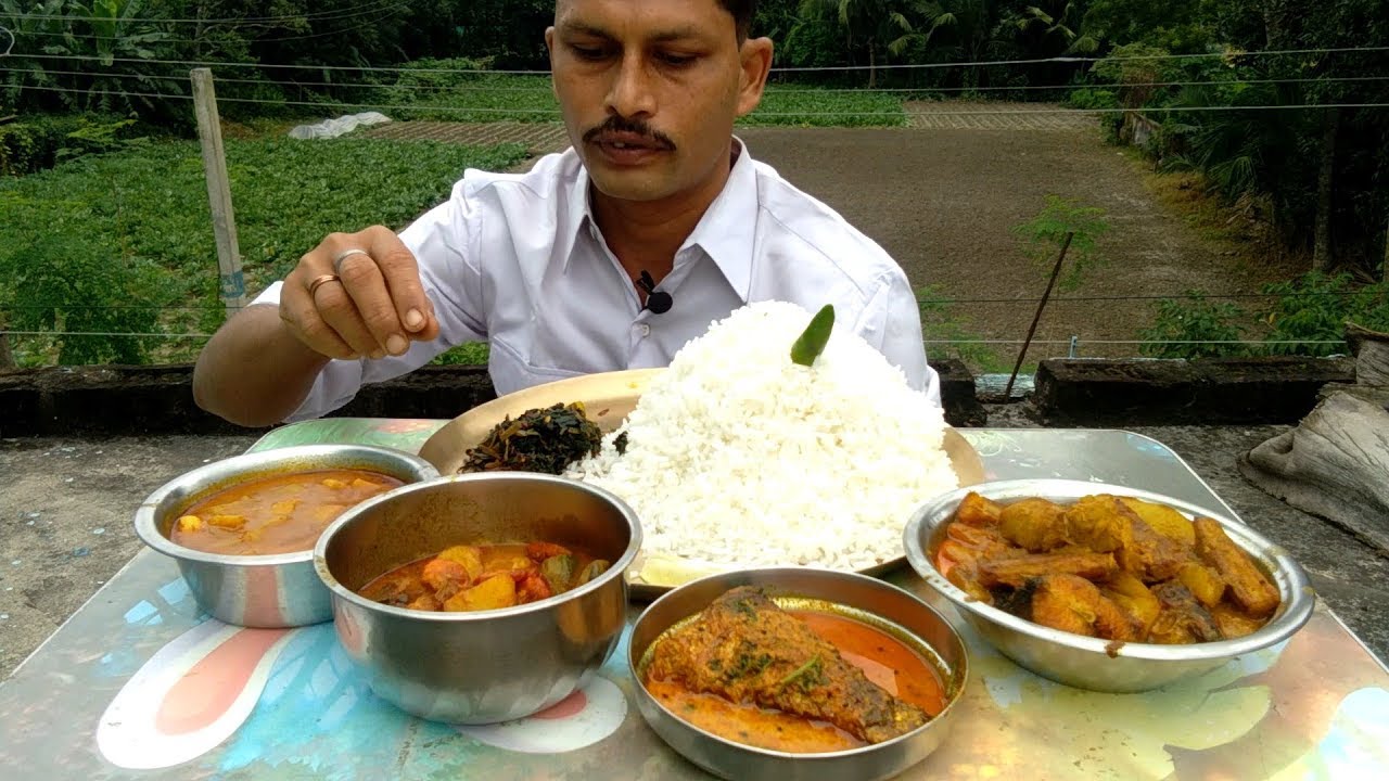 Heavy Rice with Prawn Ol - Shrimp Pointed Gourd - Mustard Fish Curry -  Eating Show