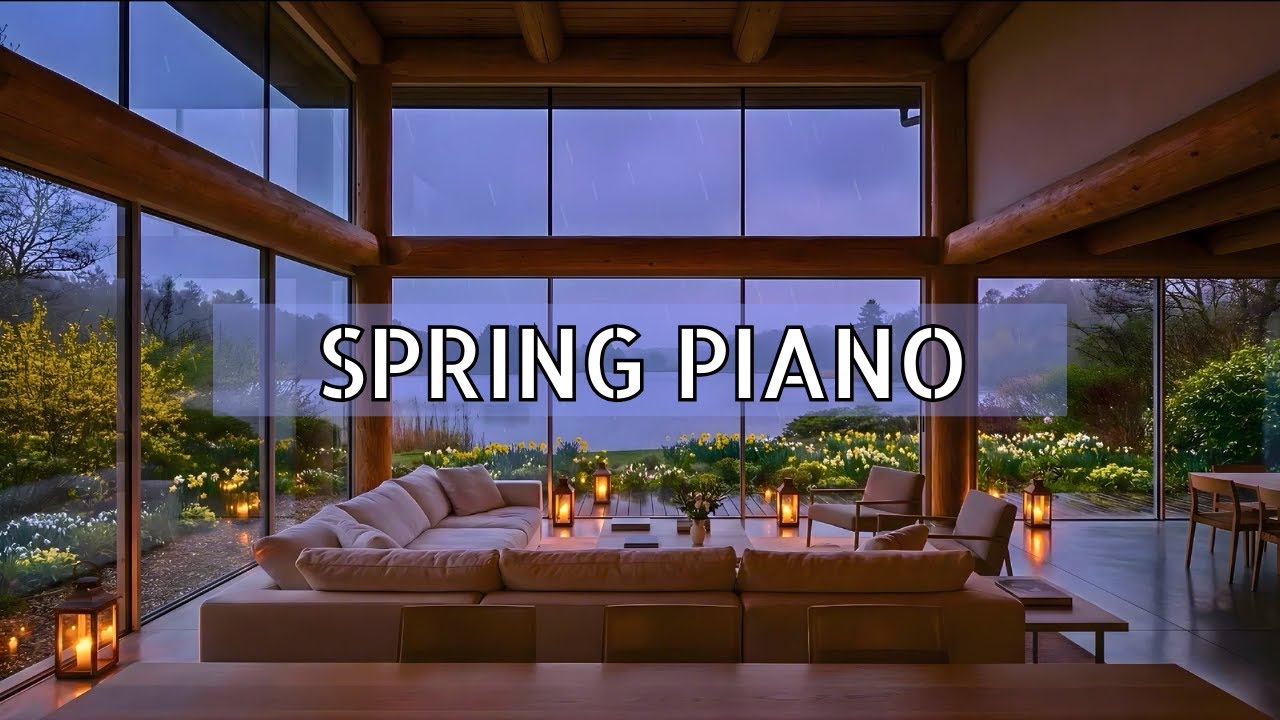 Spring Piano 🌸 Gentle Rain & Calm Focus Music for Study & Relax • NO ADS