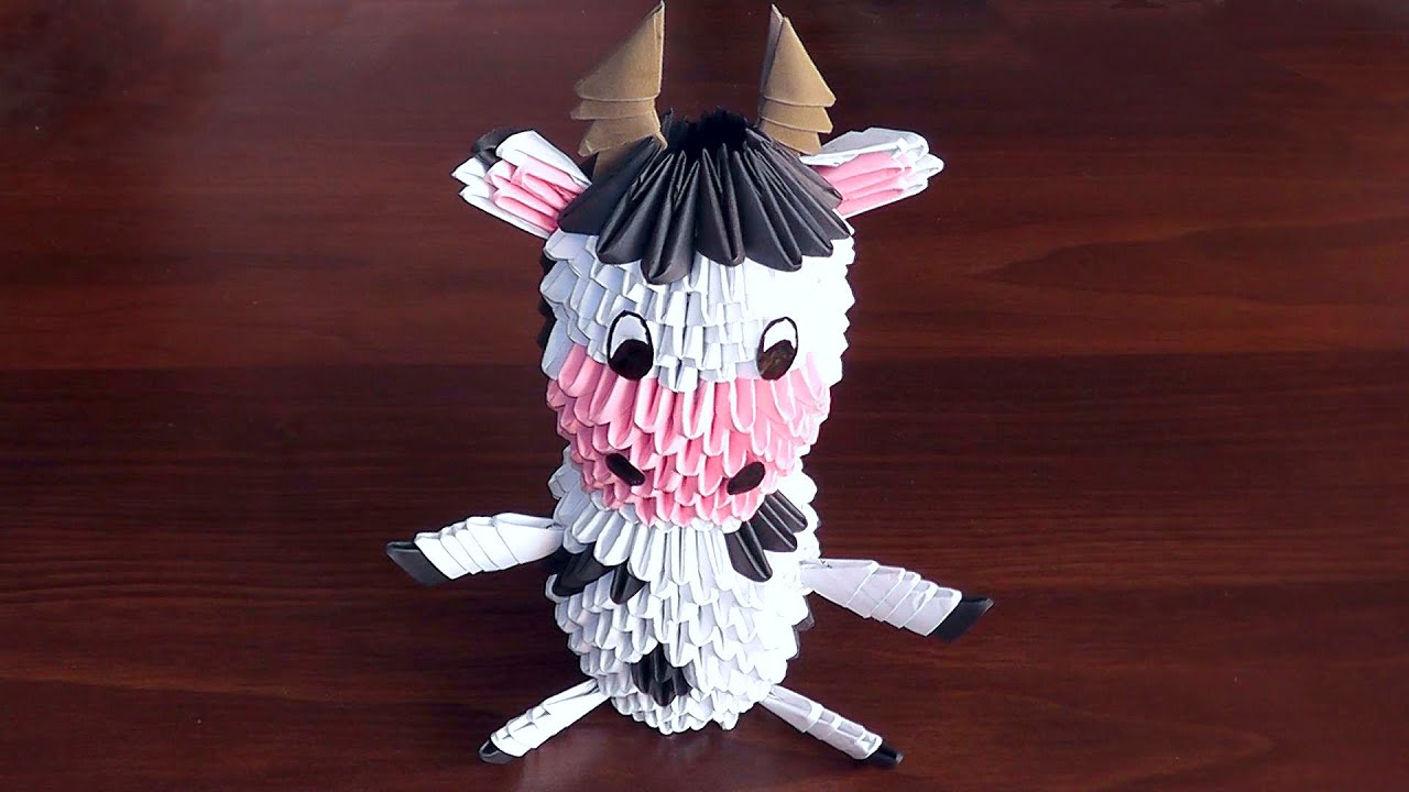 How to make a paper cow (a bull, an ox). 3D origami tutorial