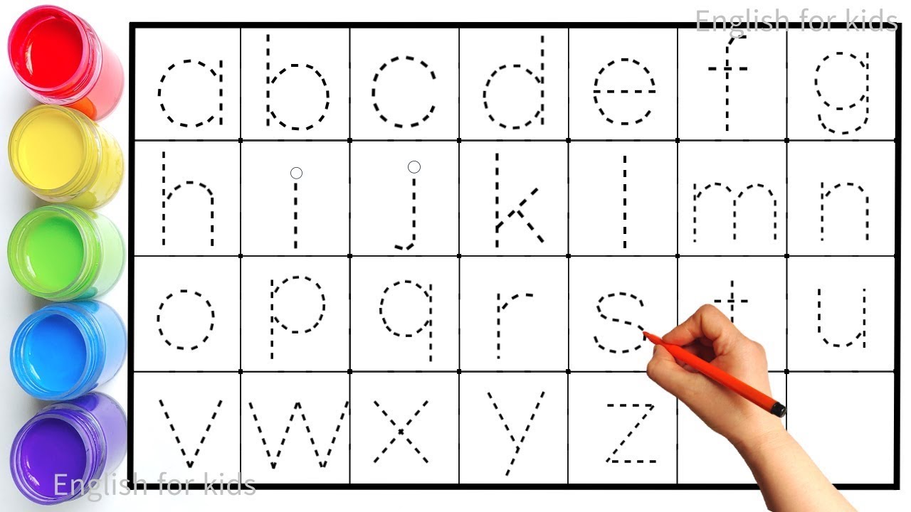 Alphabet, ABC song, abcd, a to z, Kids rhymes, collection for writing along dotted lines for toddler
