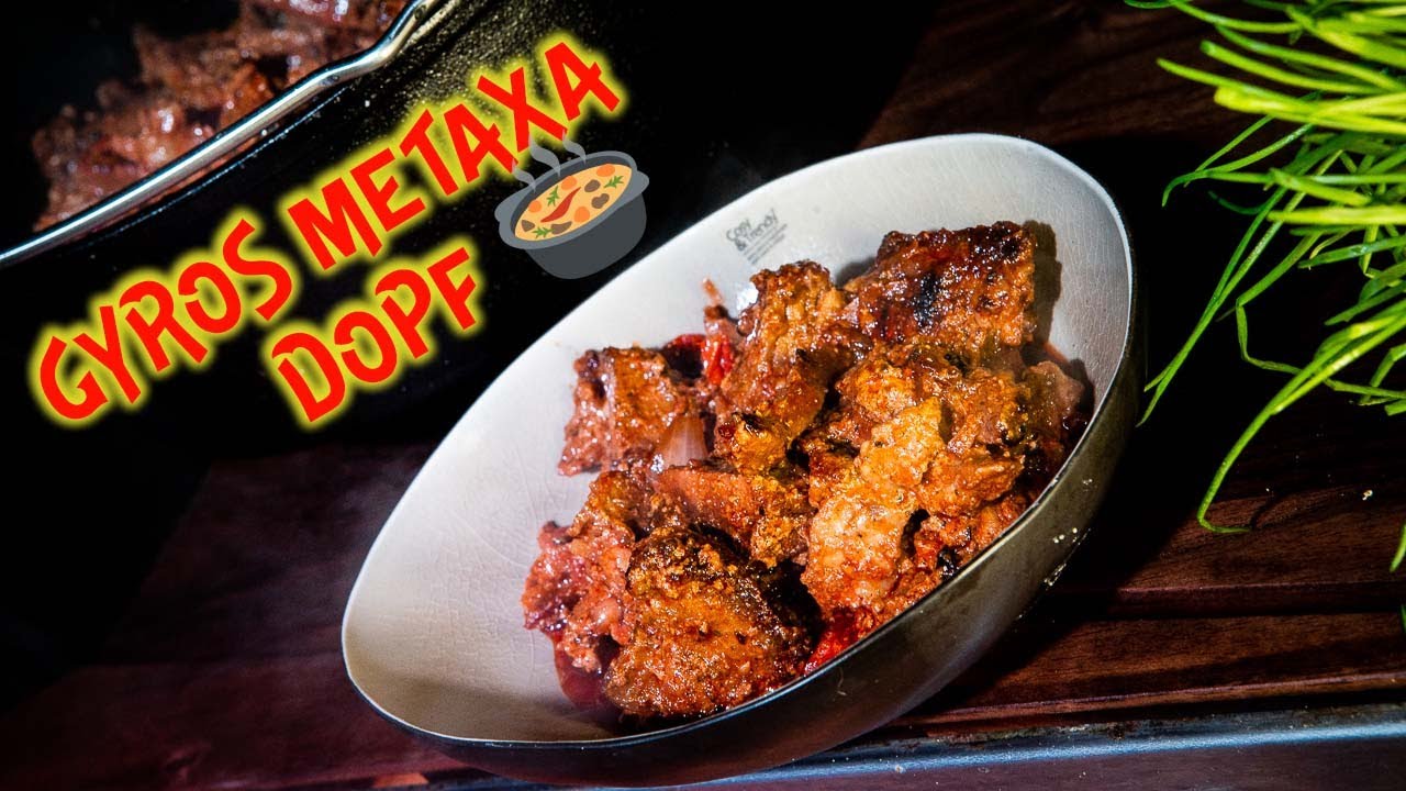 🍖 Gyros Metaxa Dopf- Gyros mit Metaxa Sauce 🥣 aus dem Dutch Oven 🥘 [Deutsches Rezept]