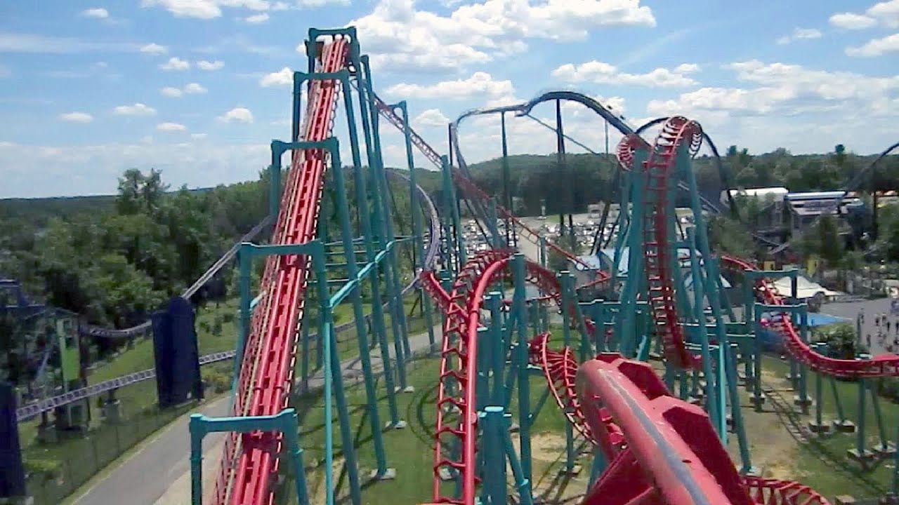 Mind Eraser front seat on-ride HD POV Six Flags New England