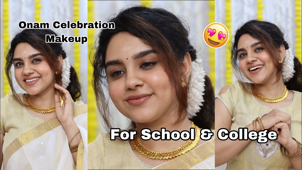 😱 WITHOUT ~ Foundation, Concealer,Compact,Eyeliner,Blush,Highlighter🥹 Makeup for Onam Celebration