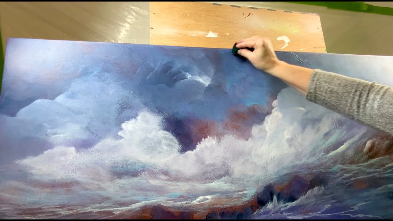 I Used an Ordinary Sponge to Create Dramatic Clouds ~ Painting Clouds in Acrylic   #352