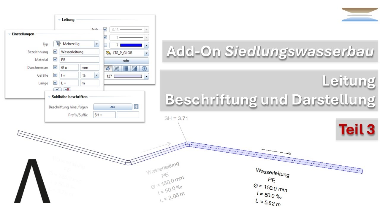 Allplan Add-On Siedlungswasserbau - Leitung Beschriftung und Darstellung