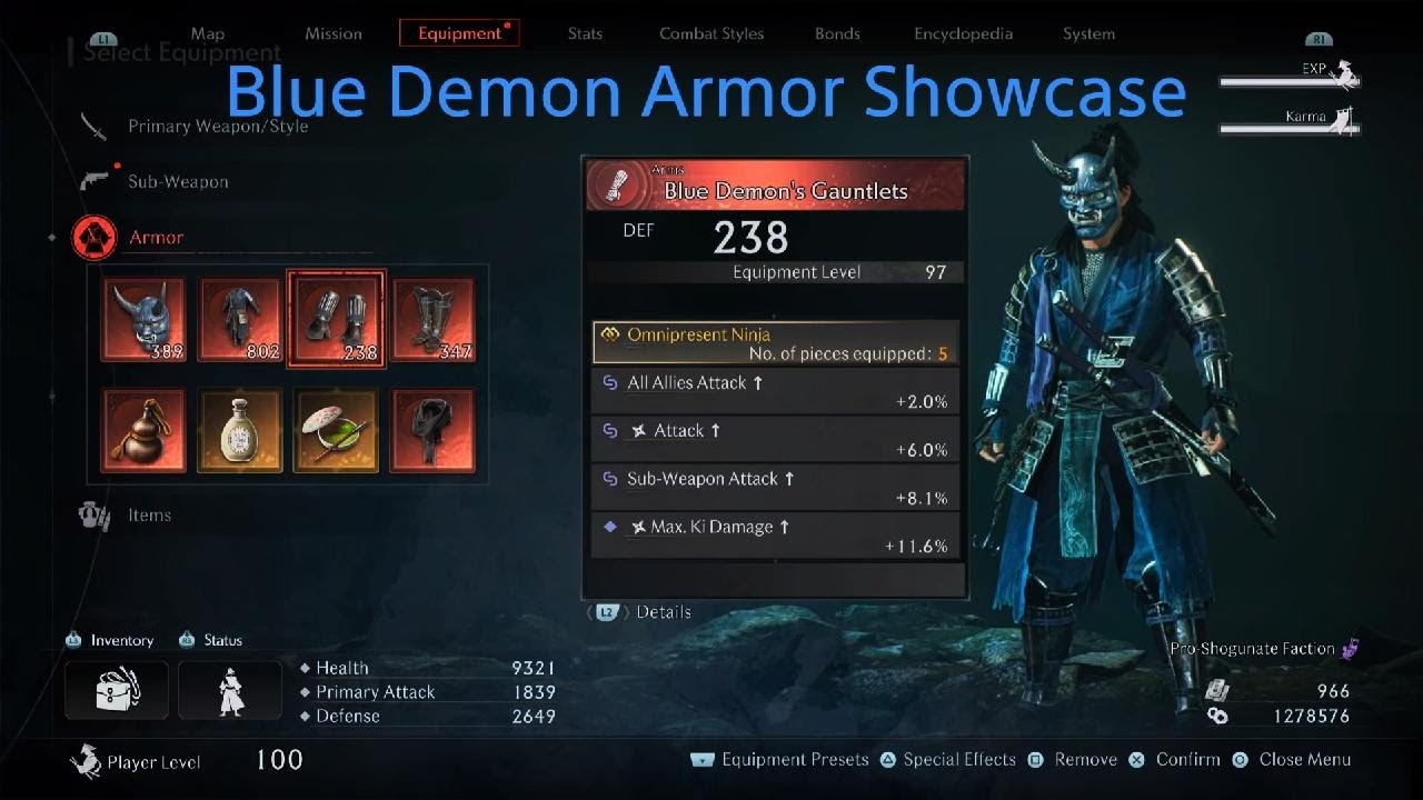 Rise of the Ronin Blue Demon Armor Showcase