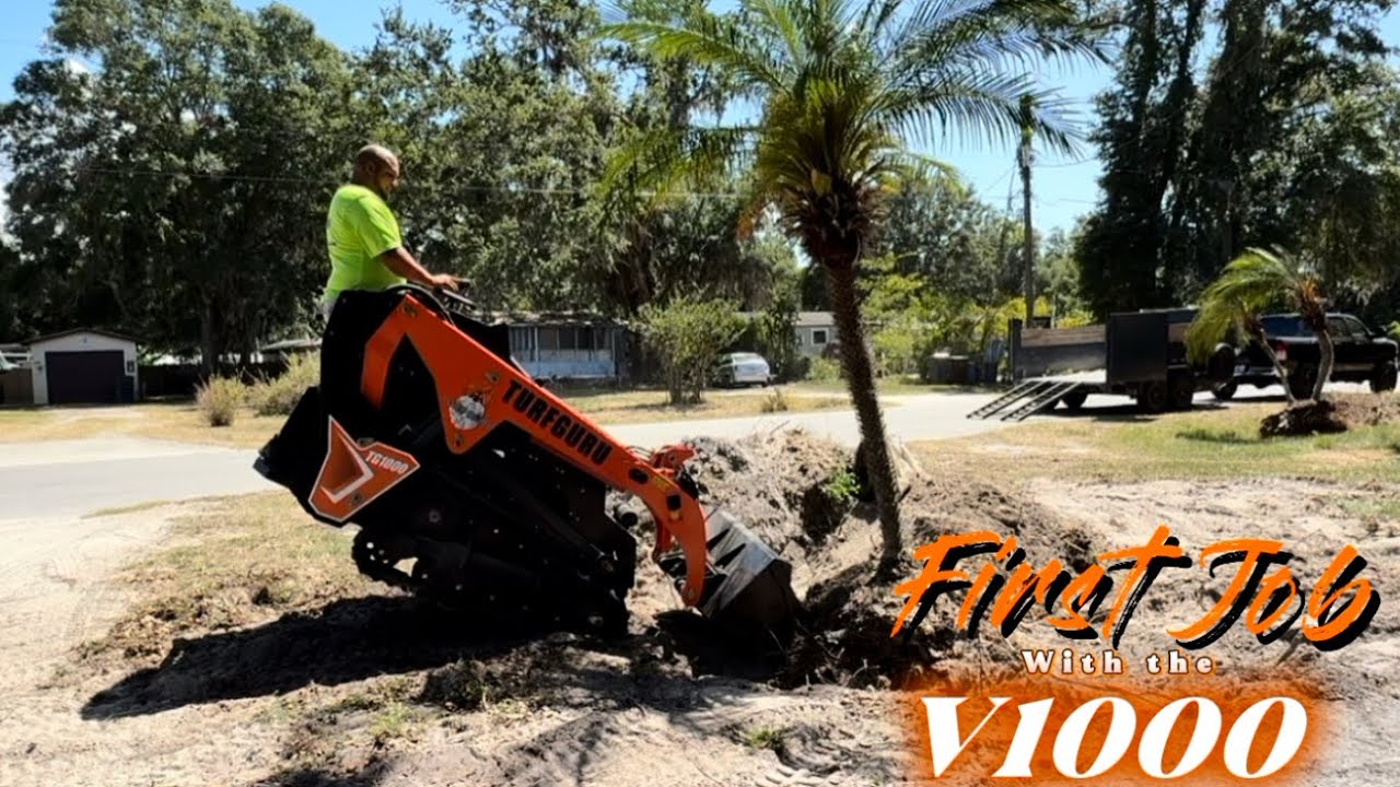 Skid Steer Power: Ripping Out Palm Trees with the V1000! (Perkins403J-11)