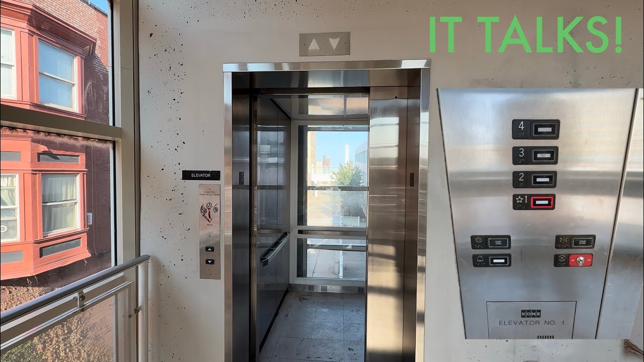 TALKING 2005 KONE EcoSpace MRL Traction Elevator At 6th Ave Parking Garage In Moline, IL