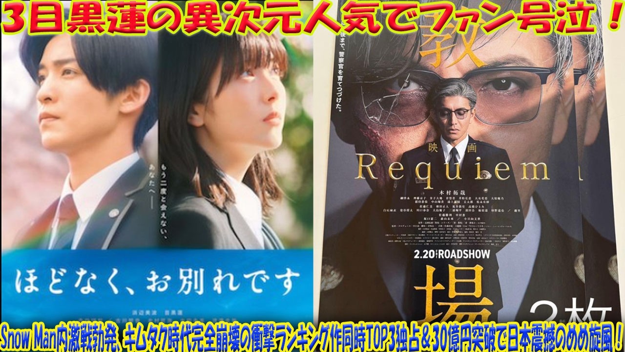 興行収入で他を寄せ付けない目黒蓮の「異次元」人気継続にファンが涙を流す中、Snow Man内メンバーとの熾烈な直接対決が勃発、木村拓哉時代からの完全移行を示す日本映画界震撼の歴史的ランキングの全容