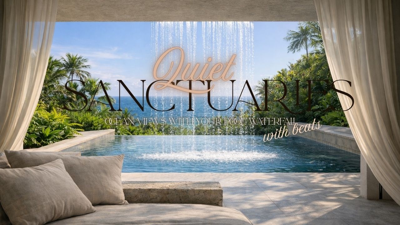Serene Infinity Pool with Cascading Waterfall - Tropical Villa Ambiance for Calm and Concentration
