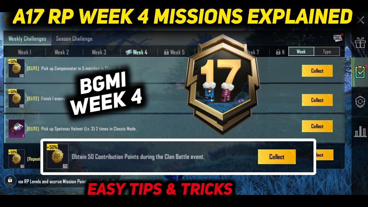 BGMI WEEK 4 MISSIONS EXPLAINED 🔥 A17 WEEK 4 MISSION 🔥 BGMI ME WEEK 4 RP MISSION KAISE KARE