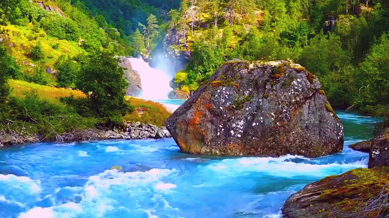Relaxing Turquoise River Waterfall for Stress Relief & Deep Sleep | Nature White Noise 8 Hours
