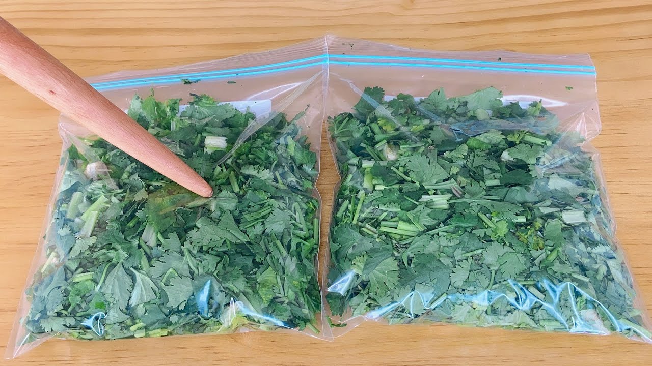 把香菜装进袋子里，放一年不变质不变味不变色，随吃随取，很好用 。【丽丽厨房 Queen Kitchen】、 【“ 保存香菜 ”】