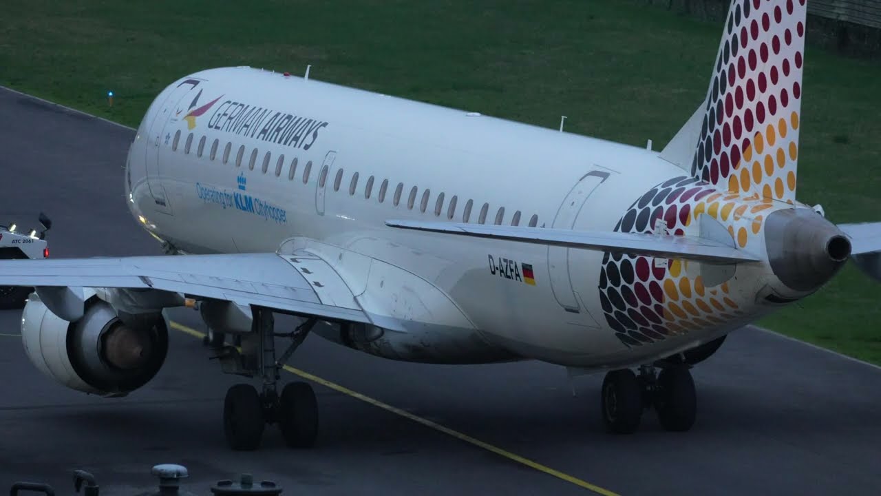 ⚪️ German Airways Embrear E190 Pushback startup and take of to Amsterdam (AMS) to Southampton 