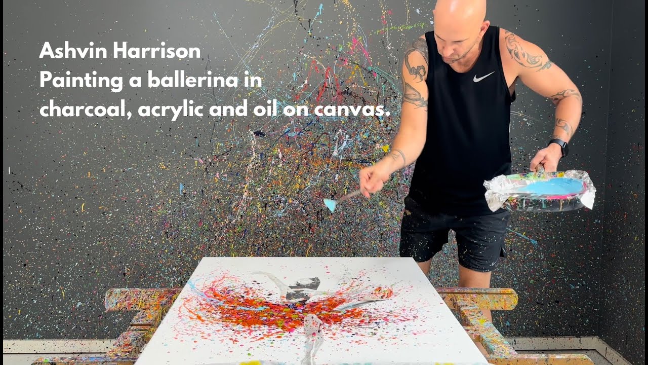 Ashvin Harrison Artist Painting A Ballerina With Charcoal and Acrylic in Realism Expressionism