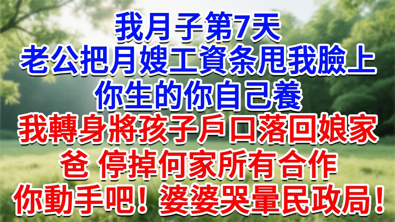 我月子第7天，老公把月嫂薪資條甩我臉上：你生的你自己養！我轉身將孩子戶口落回娘家：爸，停掉何家所有合作，你動手吧！婆婆哭暈民政局！#為人處世#生活經驗#情感故事#故事#小說#戀愛#情感#婚姻