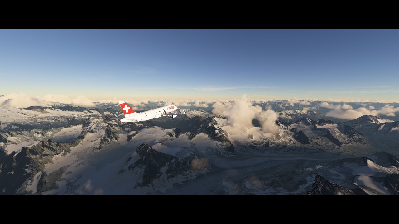 MSFS 2020 - A320 LSGS (Sion) to LSZA (Lugano) -short runway-, 21:9 ultrawide