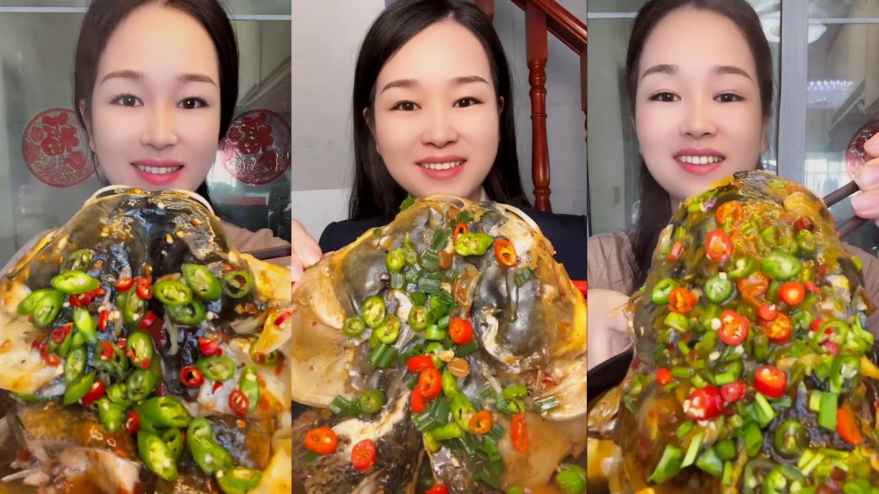 Chinese Food Mukbang: Enjoying Fish Head Curry with Spicy Seafood and ASMR Eating Sounds