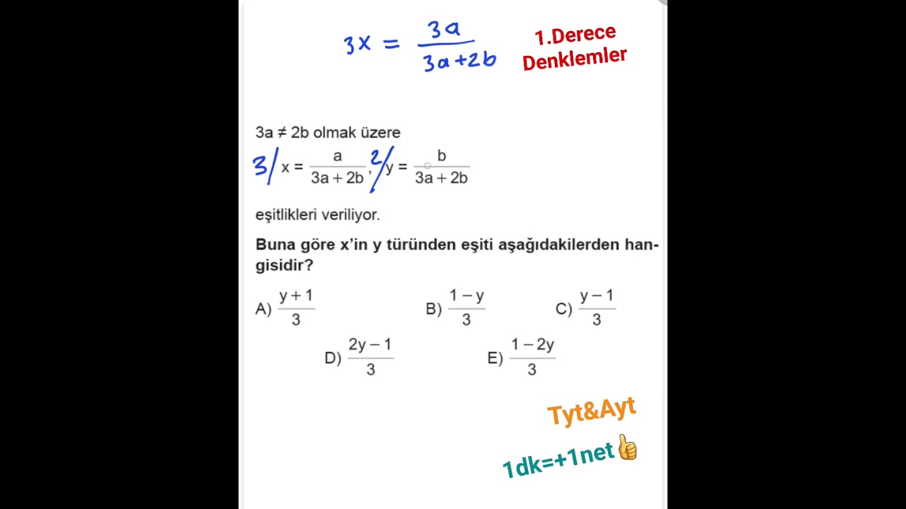1. Dereceden Denklemler 