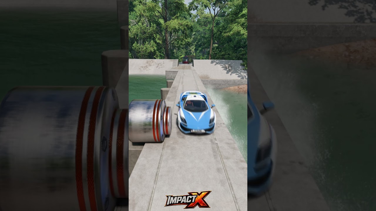 Bus & Cars vs Giant Pit Bollards Crash #2 - BeamNG.Drive