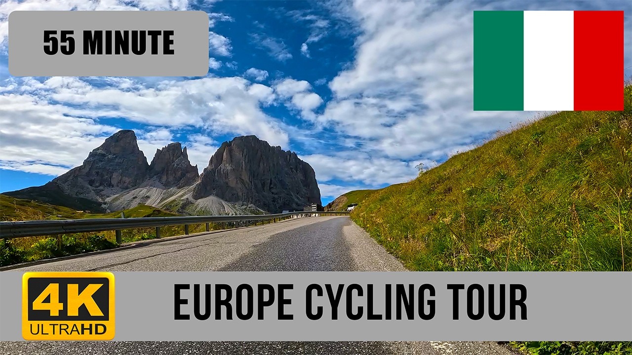 Europe cycling tour:  4K Full Ride Canazei to Passo Sella - indoor bike workout - 🇮🇹