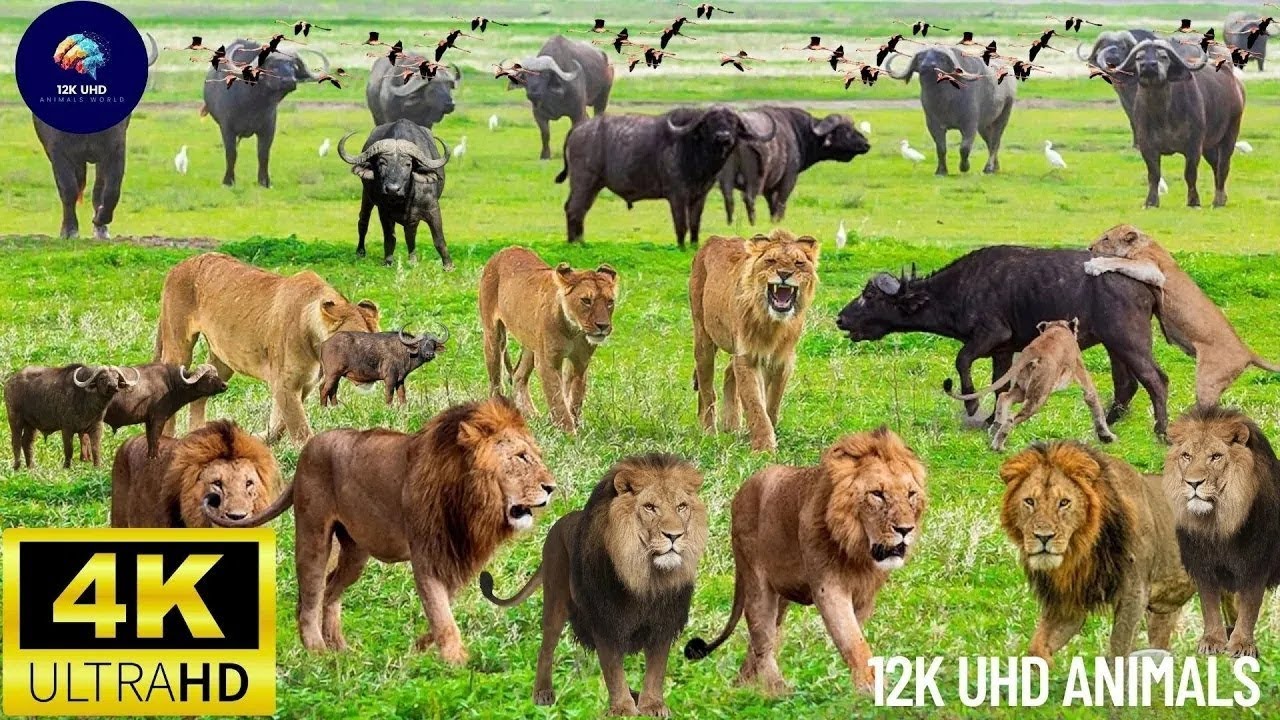 4K African Wildlife The Super Epic Migration of Wildebeest, Zebra... Animals 4K With Real Sounds