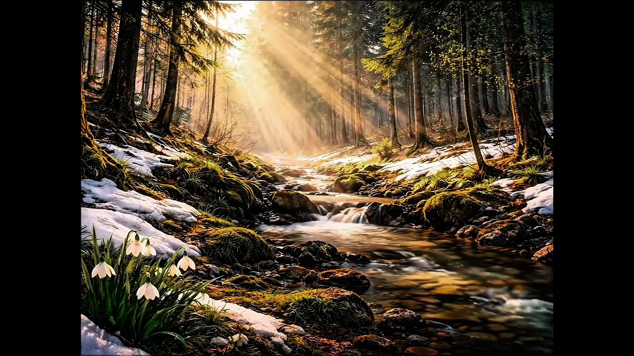 Spring Forest Stream Flowing Water & Birds Singing | A calm spring forest stream for relaxation