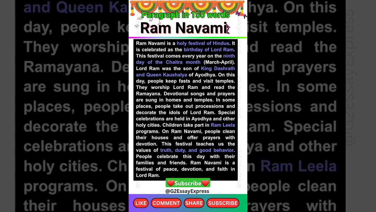 ram navami essay in english / paragraph on ram navami / ram navami par essay / english essay writing