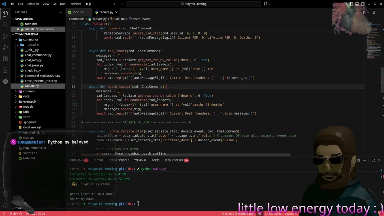 {CODE} Hello tinymici, my old friend... !commands !radiate