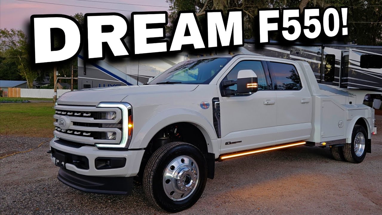Усовершенствованный большой прицеп-фургон Ford F450 для перевозки автодомов!
