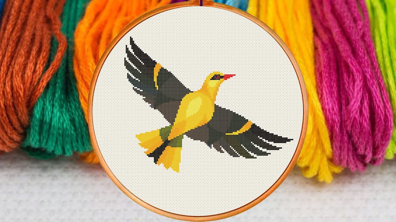 ✅ Golden Oriole Bird Cross Stitch Pattern 3, Embroidery Chart,  antique vintage needlework chart,