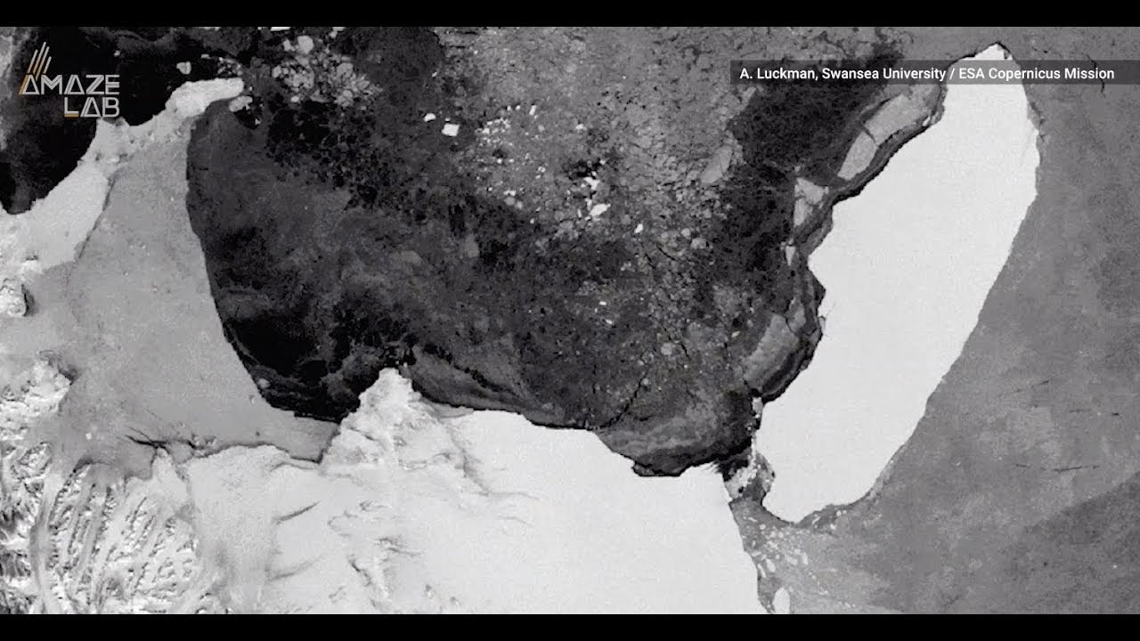 Stunning timelapse of world&rsquo;s largest iceberg drifting away from ice shelf