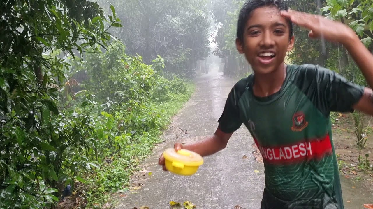 Rain in Bangladeshi village | Walking in Heavy Rain in Countryside Village | Rainy day Village life