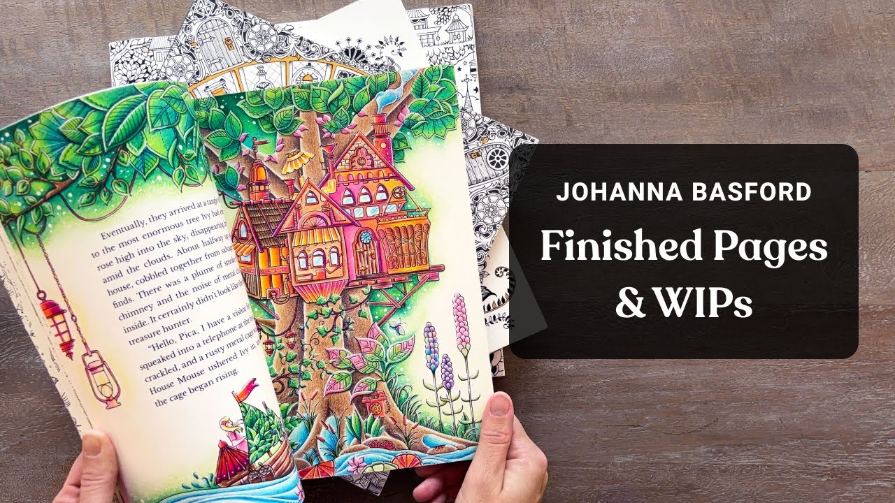 JOHANNA BASFORD, a flip through all my finished coloring pages with tips 💚
