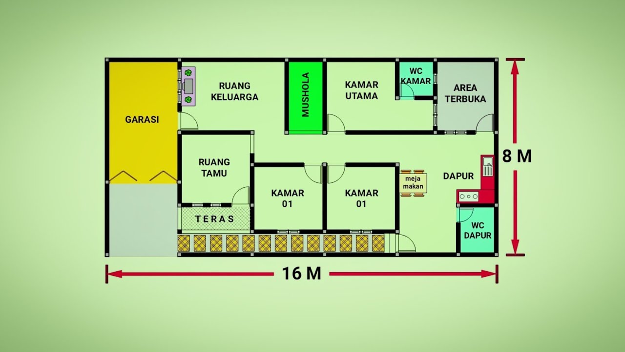 Rumah Minimalis Melebar Kesamping ( 16 x 8 Meter )