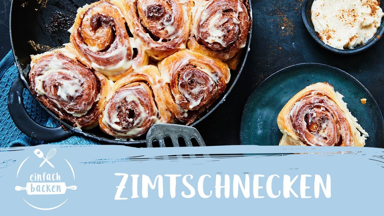 Zimtschnecken mit Frischkäse-Glasur I mit Cream Cheese Frosting I Einfach Backen