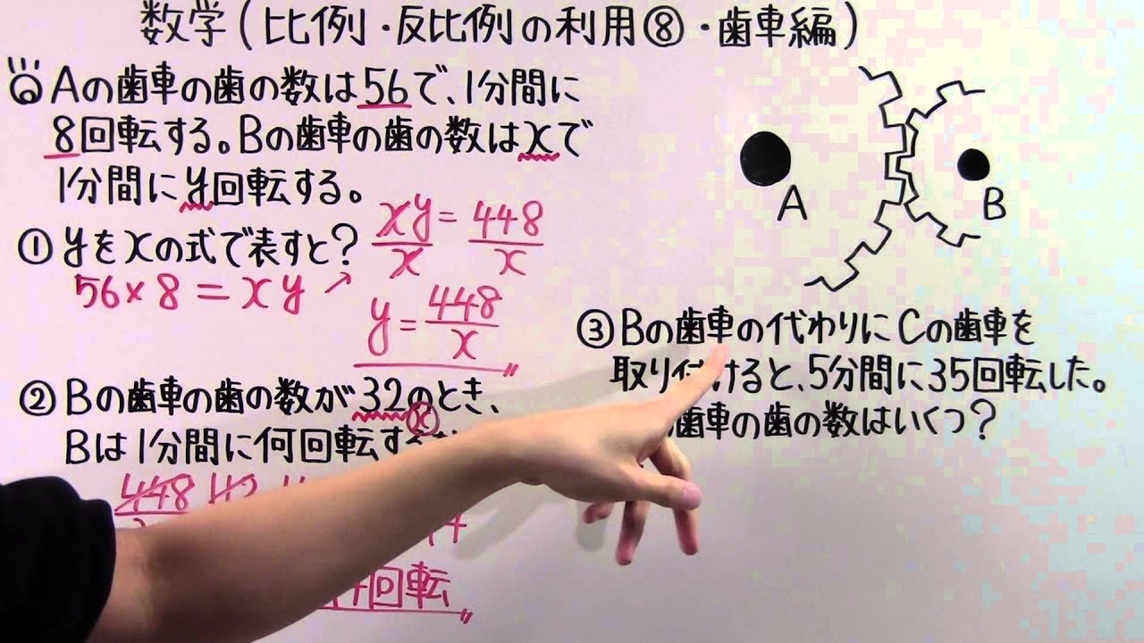 【中1 数学】中1-62 比例 ・ 反比例の利用⑧ ~歯車編 ~