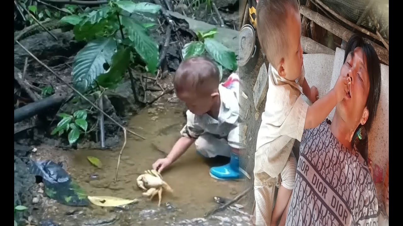 The orphan boy caught crabs in exchange for food.