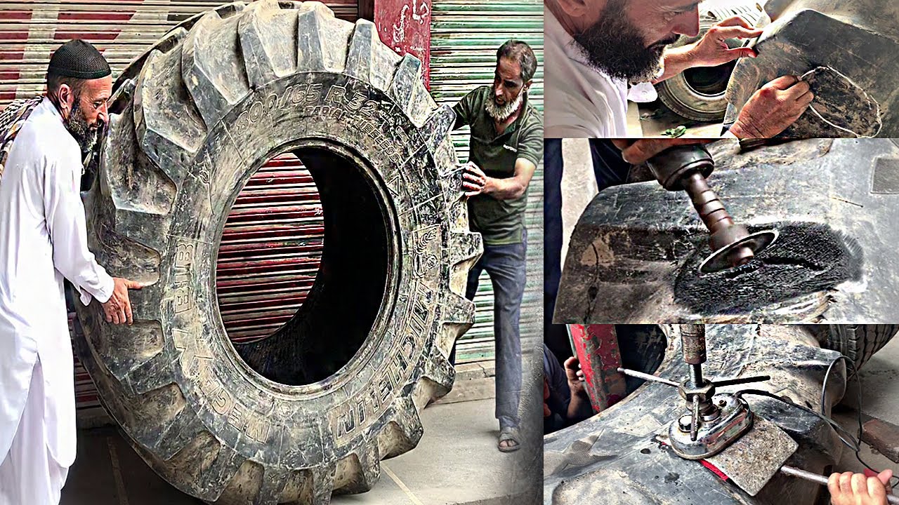 Monster Truck Tire Repair ||  Giant Tractor Tire Repair Patch #trucktirerepair