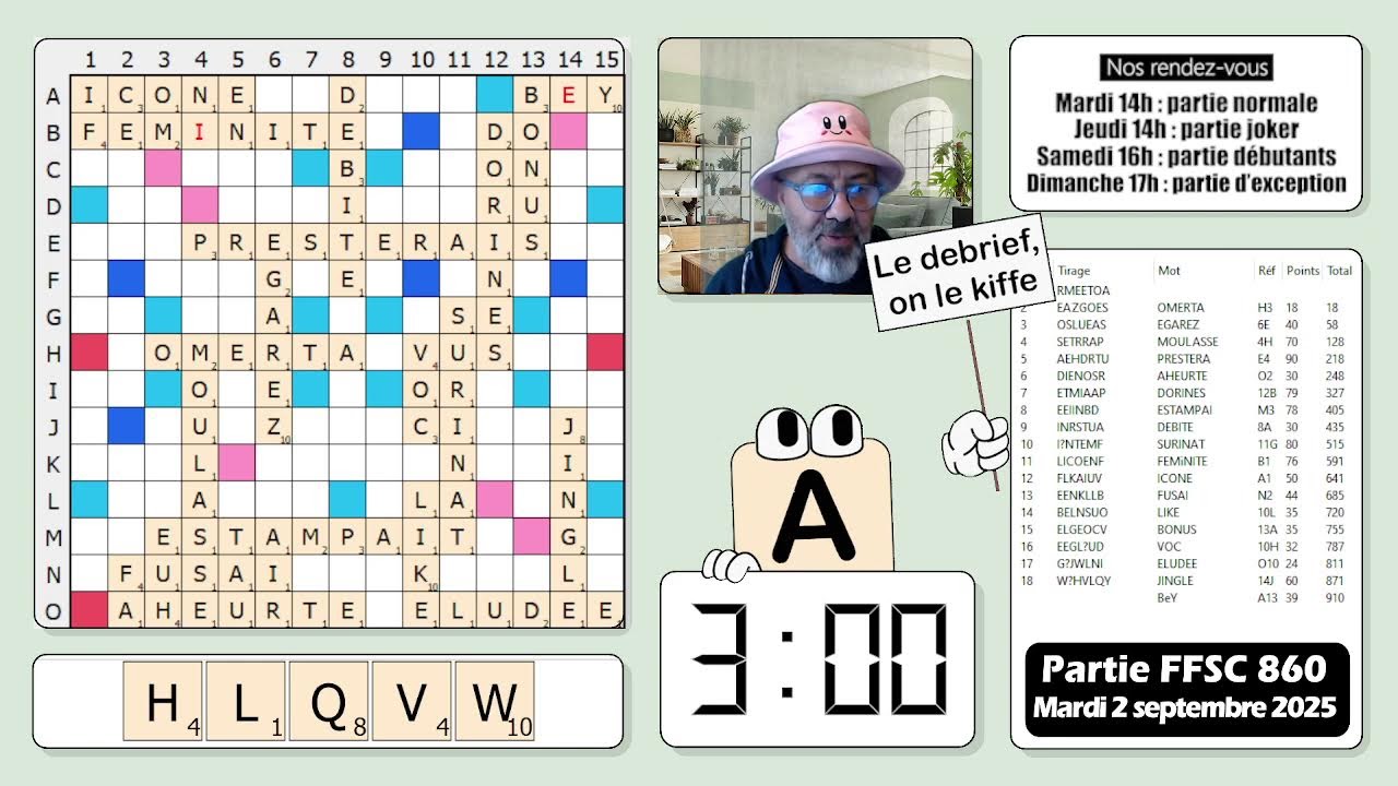 Partie FFSC 860 - Scrabble duplicate