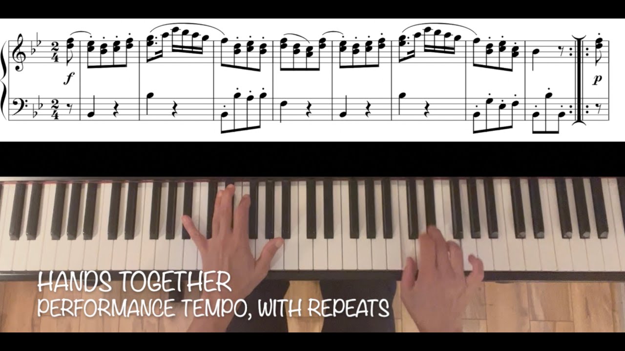W.A. Mozart, Viennese Sonatina no. 4 in B flat Major mvt 3. Easy four part tutorial with full score.
