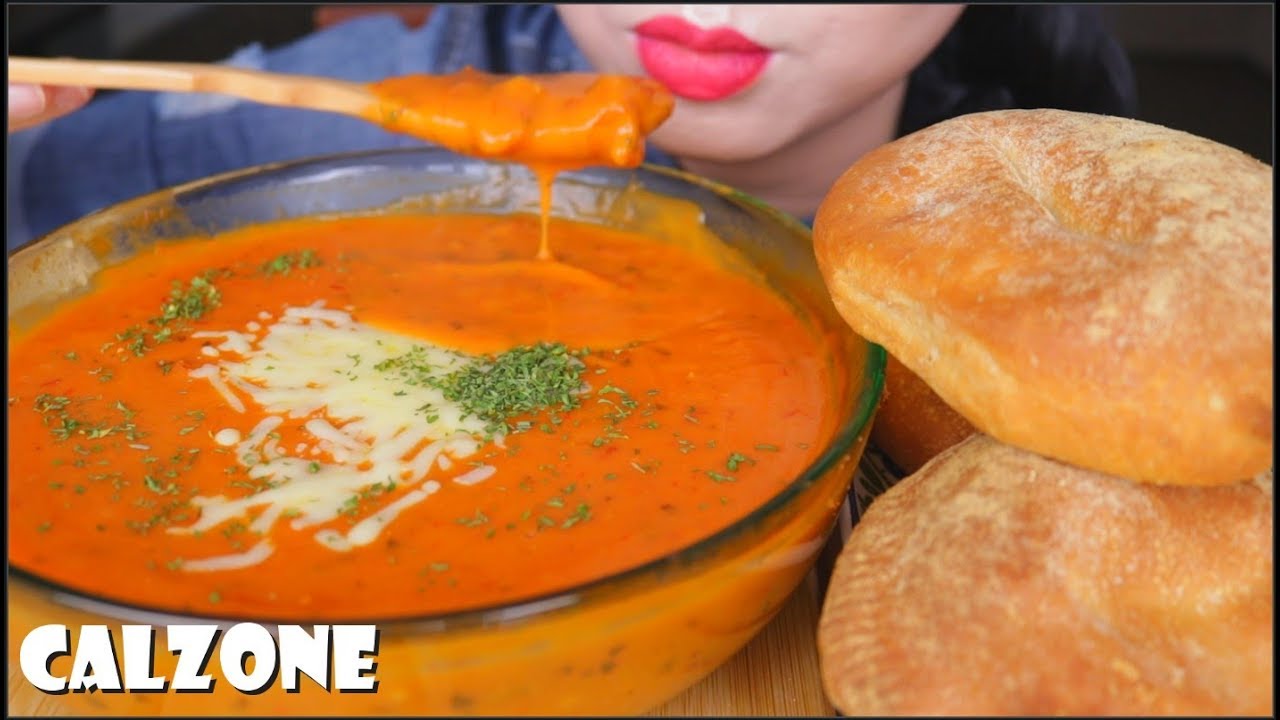 ASMR CALZONE HAM & CHEESE | CREAMY PUMPKIN SOUP | EATING SOUNDS