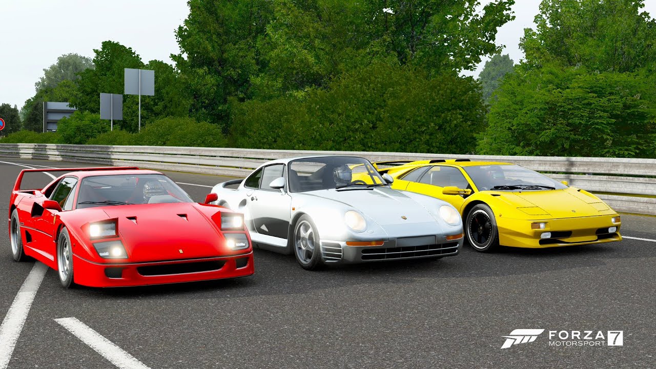 Forza 7 Drag race: Ferrari F40 vs Porsche 959 vs Lamborghini Diablo SV