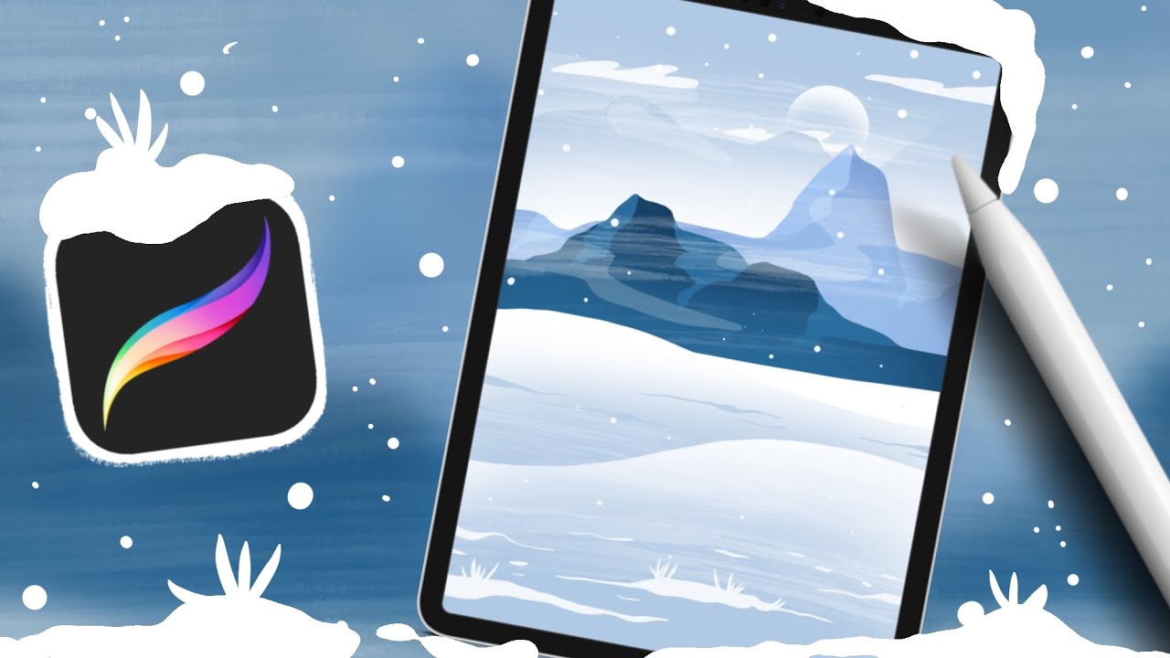❄️ TUTO PROCREATE | Un paysage de montagnes en hiver sous une tempête de neige