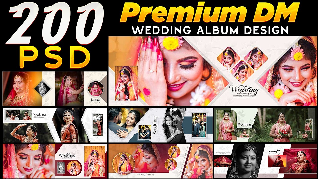 Latest 200 Premium Wedding DM Page PSD Pack 2026 | 12x36 Wedding Album PSD Download