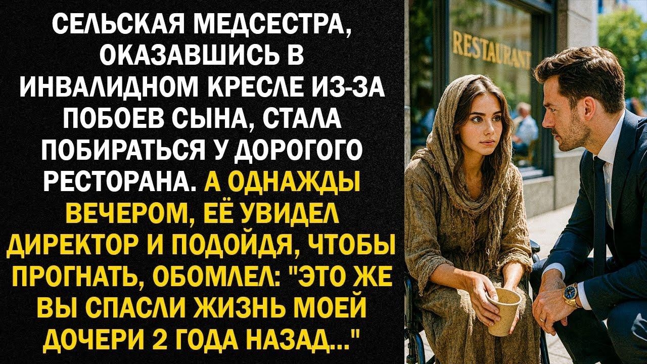 Сельская медсестра, оказавшись в инвалидном кресле из за побоев сына, стала побираться у ресто